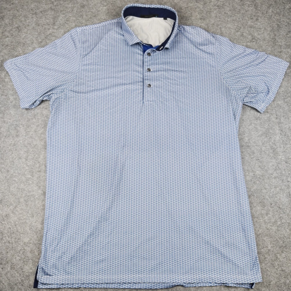 Greyson Polo Shirt Men's XL White Blue‎ AOP Golf Performance Stretch Geometric